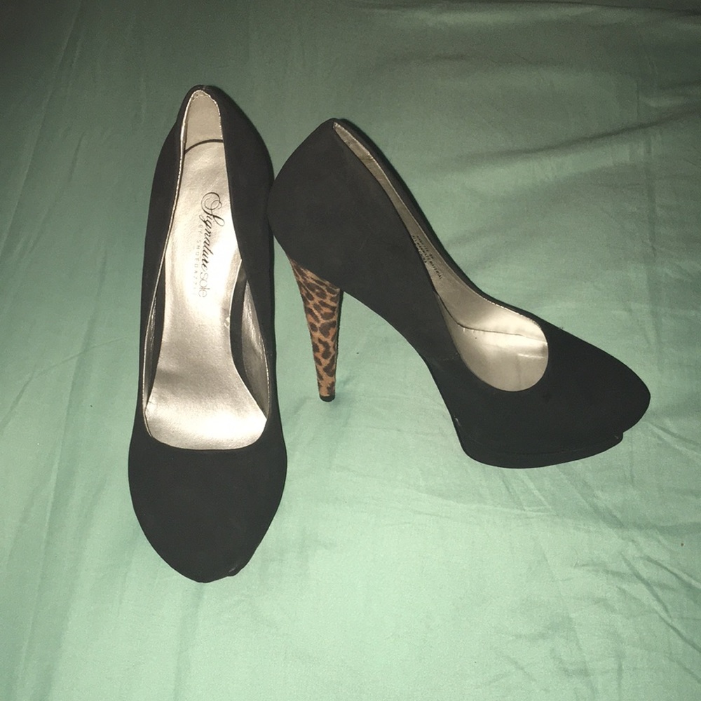 Black platform with cheetah heel